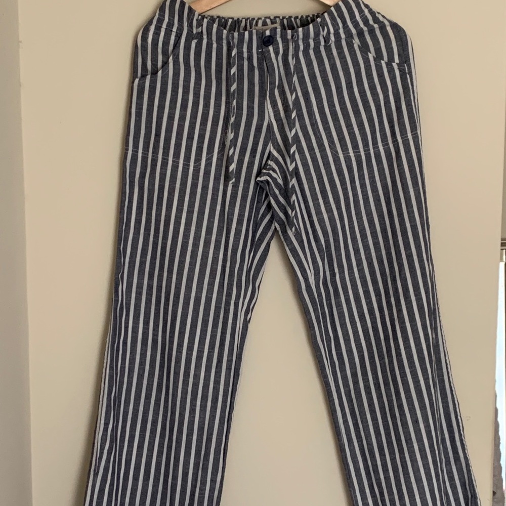 Blue Pinstripe Flared Pants